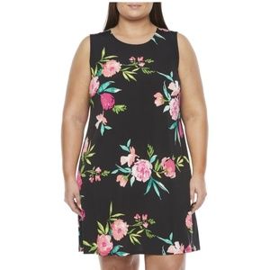 Jessica Howard Black Sleeveless Floral A-Line Mini Plus Size Dress